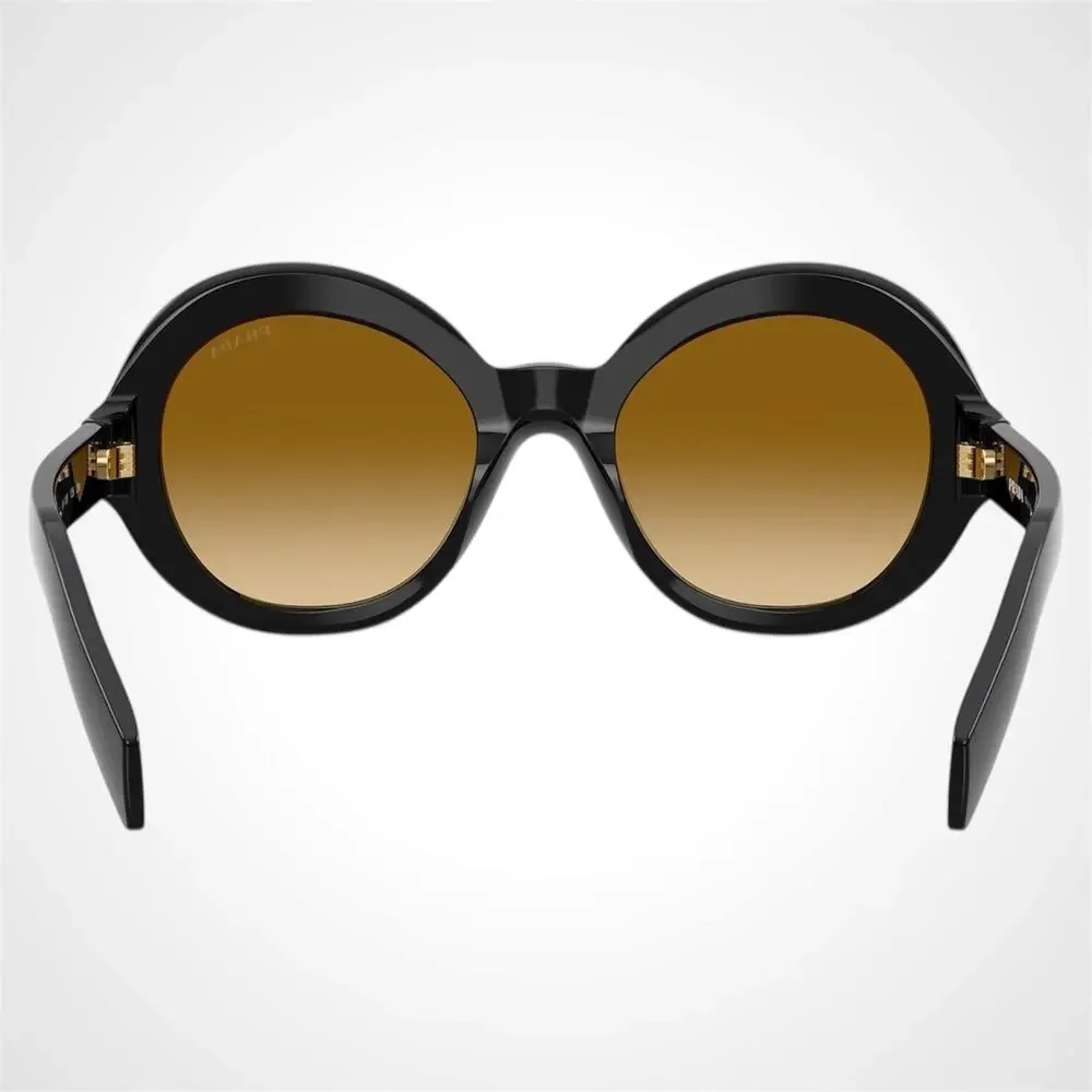 New PRADA Sunglasses Black Round Frame Yellow Brown Lens Women's - Picture 4 of 6
